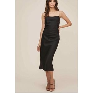 ASTR The Label Medium Bonita Slip Midi Dress Solid Black Y2K Sundress New P20